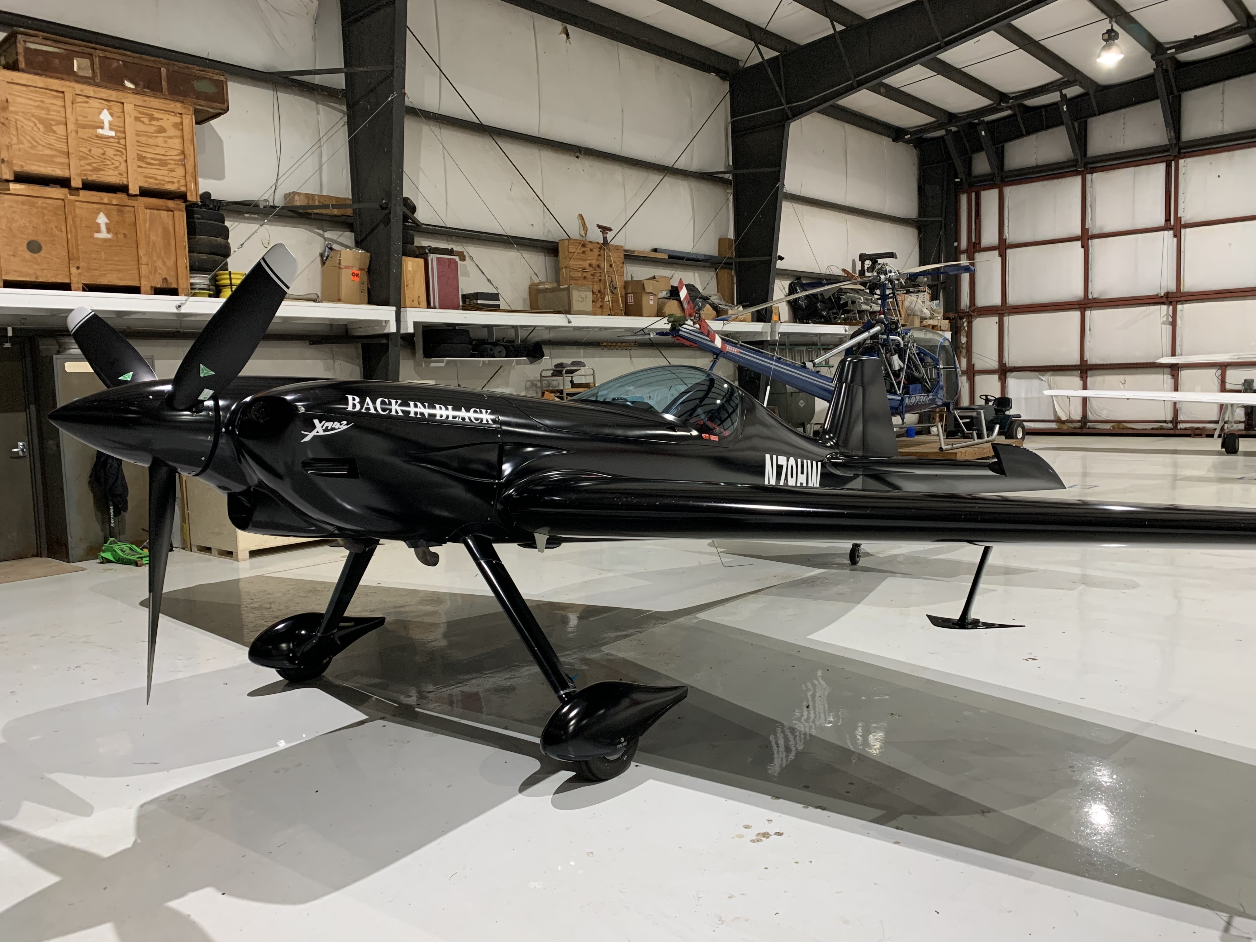 Aircraft in hangar after landing